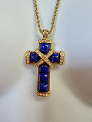 Vintage Necklace Nolan Miller Blue Cross Pendant Simulated Lapis 26 in