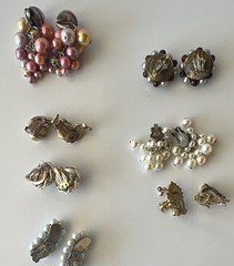 VTG 7 Pair Mixed Lot ClipOn Earrings Faux Pearl Metal Gold Silver Japan