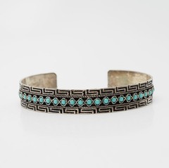 Vintage serling 935 silver Greek Key turquoise dots cuff bracelet Europe