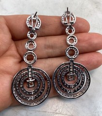 Vintage JJJ Signed Circle Sterling Silver CZ Champagne Drop Dangle Earrings