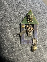 Vintage Artisan Cat House Kitty Cat Charm Brooch In Multicolored Metals #3