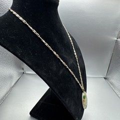 Silver Tone Germany Signed White Green And Gold Pendant Necklace Woman’s Fashion