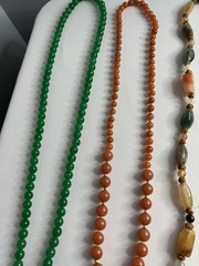 Vintage Asian Jade Rose Quartz Carved Beaded Necklaces Bracelet Jewelry Lot 7pcs
