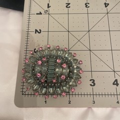 VTG Pale Green Navette Baguette Prong Set Brooch Pink Accents BUDDING FLOWER