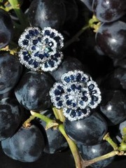 Luxury Blue Sapphire Flower Clip On Earrings Vintage Inspired Rhinestone Jewelry