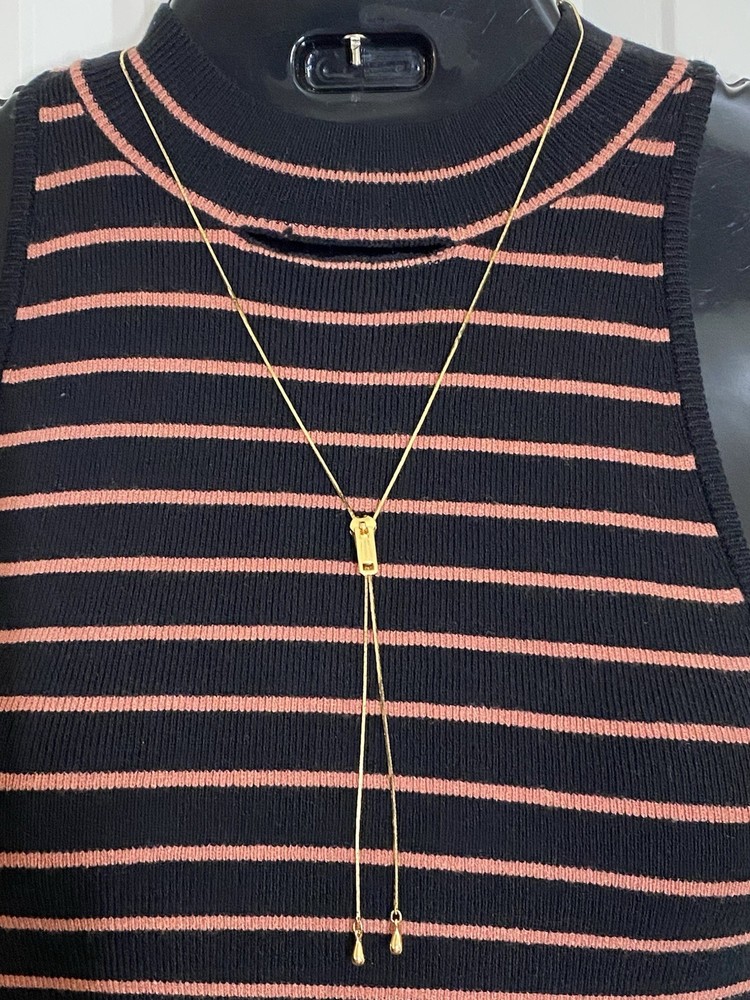 Vintage Zipper Lariat Gold Tone Necklace Adjustable