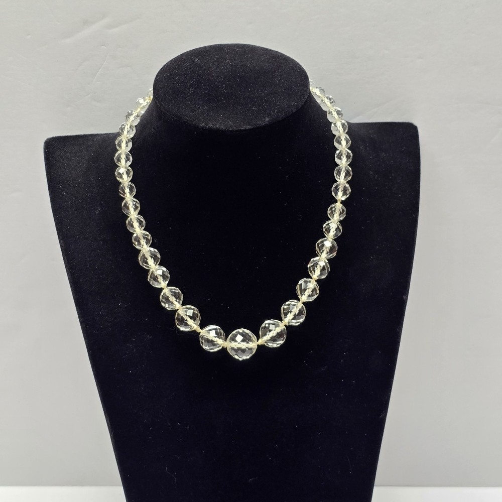 Vintage Graduated Faceted Rock Crystal Quartz Hand Strung Necklace 15″