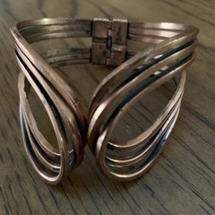 Renoir Engraved Copper Hinged Cuff Clamper Loop Bracelet Vintage. READ DESC