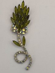 Vintage Aurora Borealis Rhinestone Floral Leaf Plant Brooch