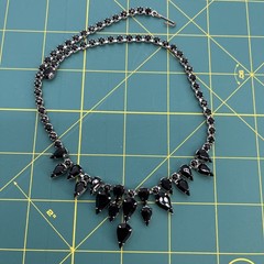 Vintage Silver Tone Black Rhinestone Bib Necklace 15 1/2 Inches