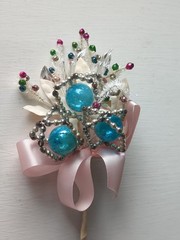 Vintage Atomic MCM Blue Mercury Glass Ball Silver Beads Corsage Pin Rare Find