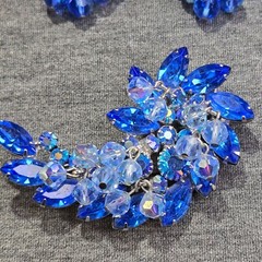 Juliana D&E Blue Crystal Clip-On Earrings & Brooch Set Rhinestone Bead Accents