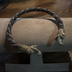 Antique Elephant Cuff Bracelet Twisted Tri Color Metal Copper Brass