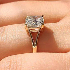 3.00CT Cushion Cut White Moissanite Women’s Solitaire Ring In 10K Yellow Gold FN