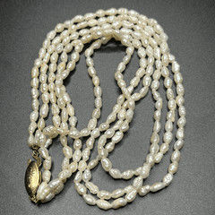 Vtg Genuine Fresh Water Rice Pearls Multi-strand Necklace Silver Stamped Clasp