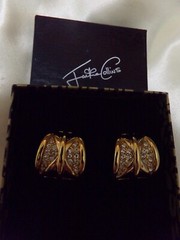 Vntg Jackie Collins Gold Tone Black Enamel Crystal Pave Setting Clip On Earrings