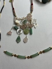 Vintage Asian Jade Rose Quartz Carved Beaded Necklaces Bracelet Jewelry Lot 7pcs