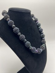 VTG Kramer Iridescent Black Bead Necklace Signed Peacock Aurora Adjustable 16”