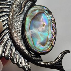 Vintage La Jolla Sterling Silver Swordfish Brooch – Abalone/MOP Oval, Signed