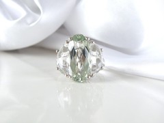Vintage Sterling Silver 925 Natural Heated Green Amethyst Statement Ring Size 9