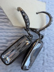 Vintage Givenchy Crystal Drop Earrings Gunmetal Signed Designer Logo