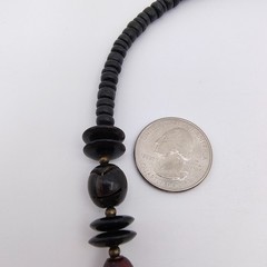 Vintage Mid-Century Modern Necklace Black Red Bead Maximalist Boho 25″
