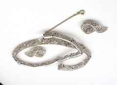 Panetta 1940s Cutout Scroll Rhinestone Necklace Clip Earring Set; Book Reference