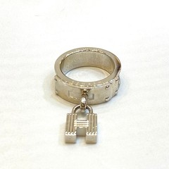 HERMES Kelly H Charm Scarf Ring Silver Brown 20mm
