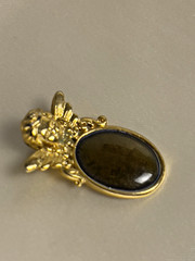 Vintage 1990s Gold Tone Angel Pendant with Deep Green Cabochon – 1.25 x 0.9 Inch