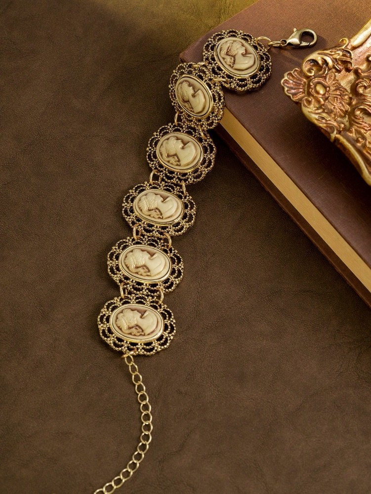 Vintage Gold Cameo Portrait Bracelet Victorian Style Adjustable Link Rare Unique