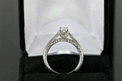 Antique Lab Created Diamond Vintage Style Art Deco Engagement Ring 14K Gold Over