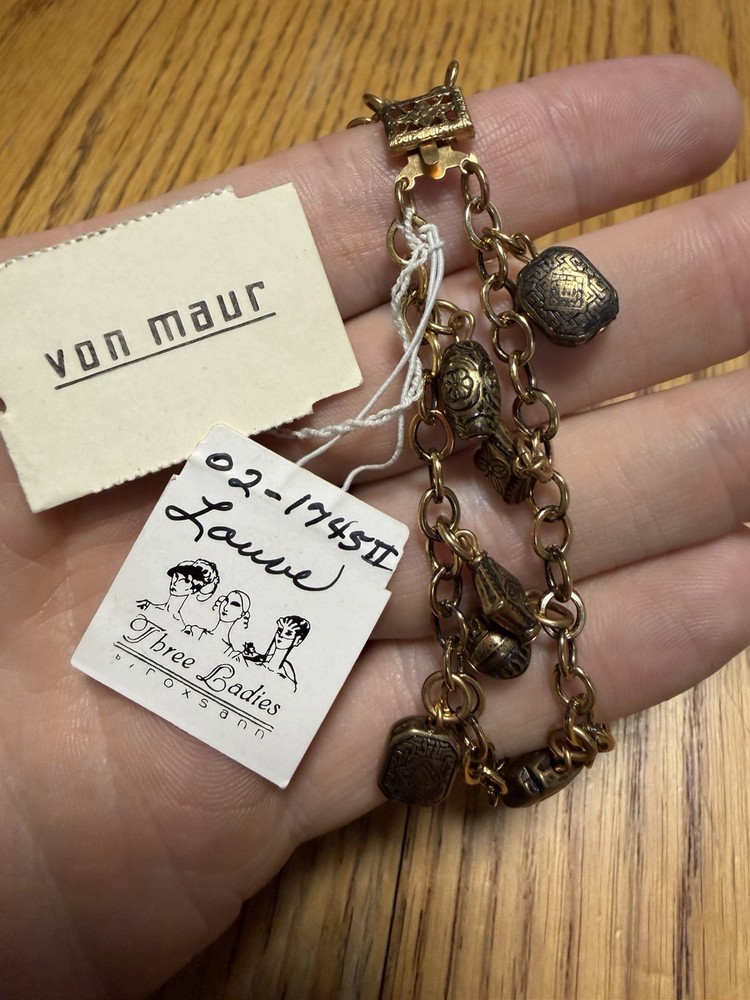 Vintage Three Ladies Roxsann Charm Bracelet Bronze Color 2 Strand Von Maur NWT