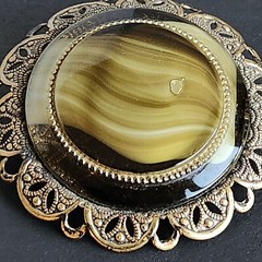 West Germany Brooch Pin Jewelry Green Art Glass Filigree Vintage Fashion Beauty