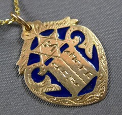 ANTIQUE 14K ROSE GOLD BLUE ENAMEL FILIGREE STAR OF DAVID FLOATING PENDANT #28994