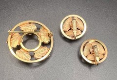 Vtg SARAH COVENTRY Pin Brooch Earrings Set Gold Tone Autumn Leaves Chunky Stones