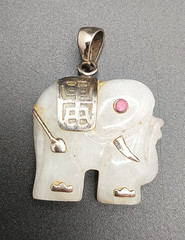 Vintage Jade Elephant Pendant Sterling 925A Fu Good Luck Symbol Faceted Pink Eye