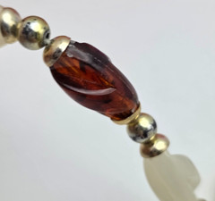 Vintage Faux Amber Milky Lucite Twisted Bead Necklace Gold Tone 30 In