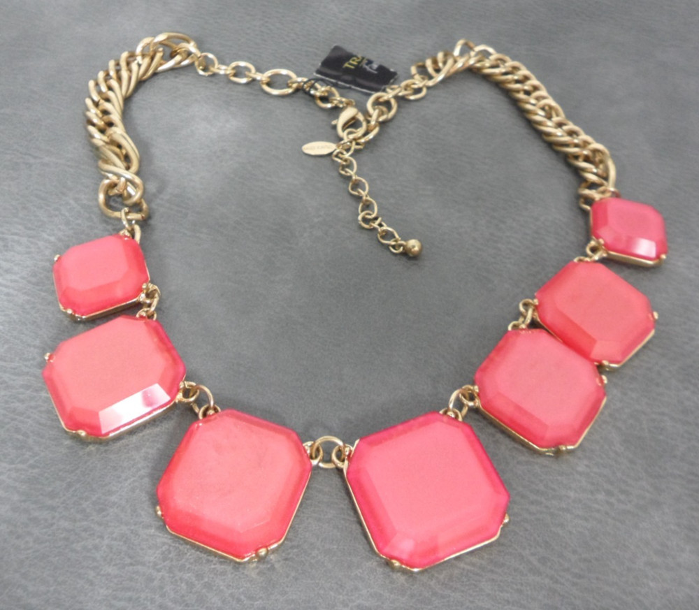 Traci Lynn Collette Necklace Anna Wintour Watermelon Red Pink Pearlescent Square