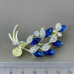 Women Vintage Blue Crystal Brooch Fashion Plant Flower Brooches Rhinestone Pins