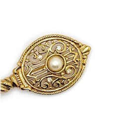 Vintage Key Bar Pin Gold Tone Faux Stones Skirt Kilt Collar Pin Costume JJ