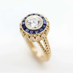 Elegant Art Deco Style Lab-Grown Diamond & Sapphire 14K Yellow Gold FN Gift Ring
