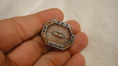 Vintage Antique Estate Jewelry Art Deco Victorian 14K Gold Filled Glass Brooch