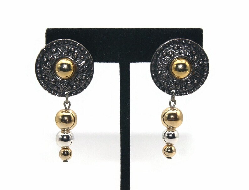 Vintage Silver and Gold Tone Dangle Earrings with Post Backs for Pierced Ears
