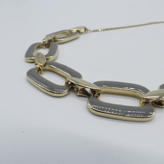 Vintage Gray Enamel Link Statement Necklace Gold Tone Retro Style 19″