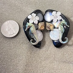 VTG 80s Op Art Earrings Black Moon Seahorse Hand Crafted 2″ Clip On