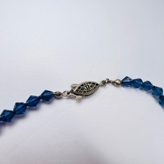 Vintage Faceted Blue Glass Bead Necklace and Handmade Earring Set Boho Hippie
