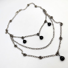 Vintage Silpada Sterling Silver 925 Onyx Textured Links 3 Rows Necklace 15.5″