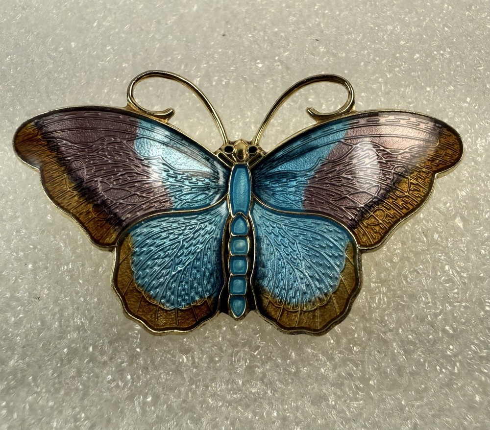 Vintage Hroar Prydz NORWAY Sterling Silver Enamel Butterfly Brooch Pin