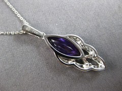 ESTATE 1.03CT DIAMOND & AAA AMETHYST 14K WHITE GOLD TEAR DROP FLOATING PENDANT