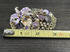 Vintage Maximal Collage Brooch Pin Mixed Media Art Materials rare Purple Floral